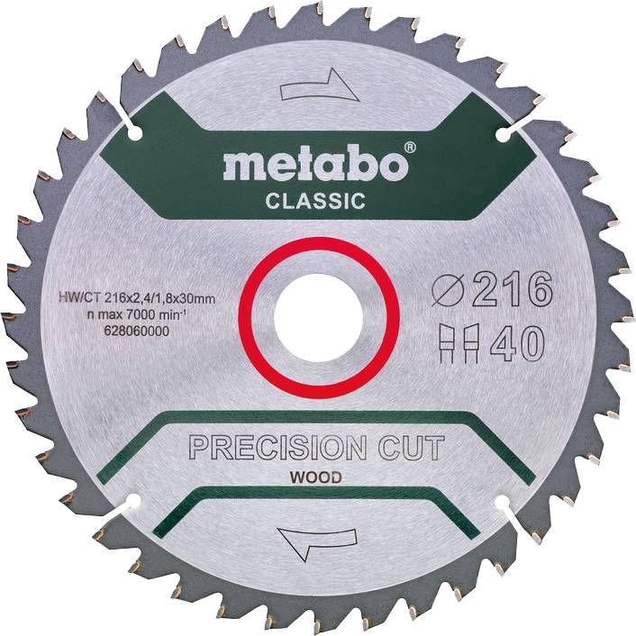 Metabo Precision Cut Wood Zaagblad voor Hout 216x30X1, 8mm 40T