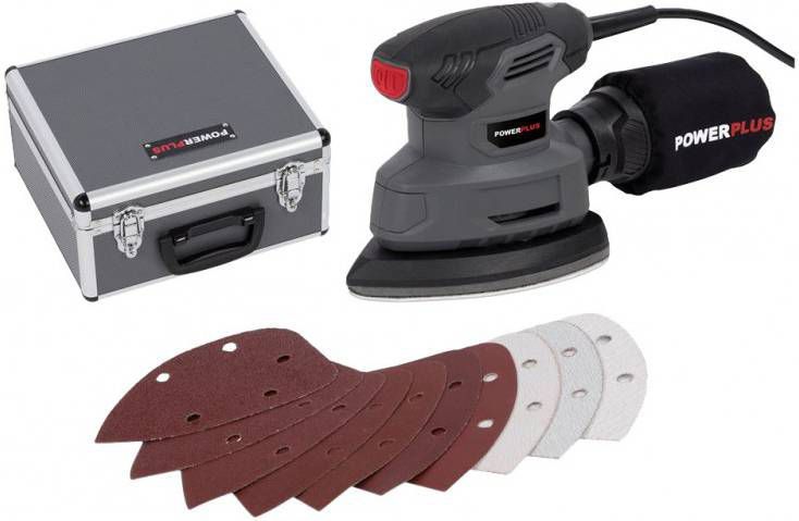 Powerplus POWESET5 Handpalmschuurmachine + 100 schuurvellen in koffer 140W