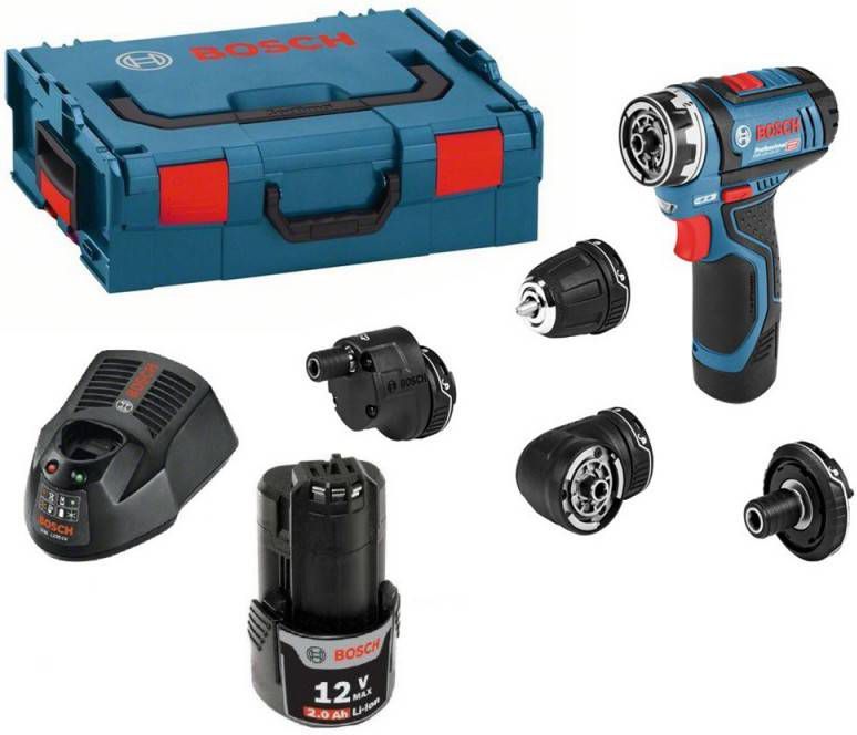 Bosch GSR 12V 15 FC 12V Li Ion accu boor -/schroefmachine set(2x 2.0Ah accu)in L Boxx incl. 4 opzetstukken