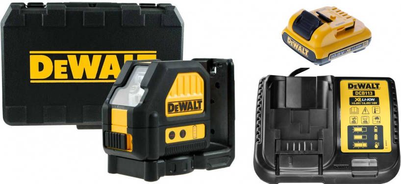 DeWALT DCE088D1R 10.8V Li Ion accu zelfnivellerende kruislijnlaser set(1x 2.0Ah accu)in koffer 2 lijnen 15m rood