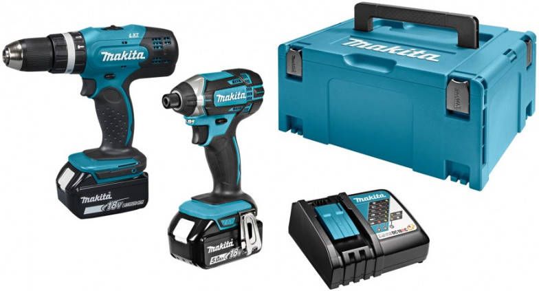 Makita 18V Li Ion Accu Klopboor -/schroefmachine(DHP453)&amp, Slagschroevendraaier(DTD152)Combiset(2x 5.0Ah Accu)In Mbox