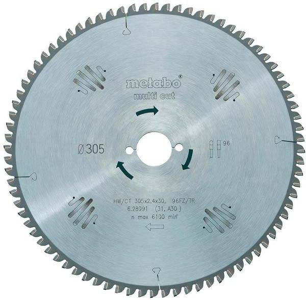 Metabo 628091000 Multi Cut Cirkelzaagblad 305 x 30 x 96T Hout/Epoxy/Aluminium/Kunststof