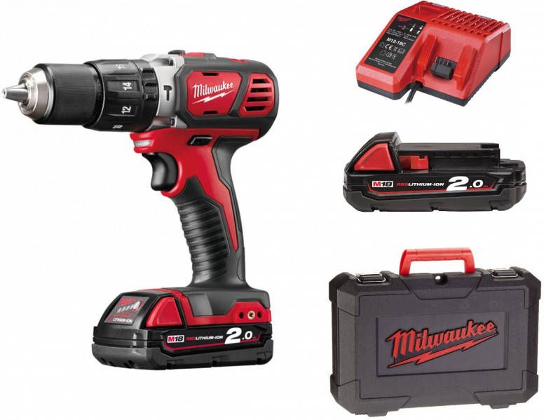 Milwaukee M18 BPD 202C 18V Li Ion accu klopboor -/schroefmachine set(2x 2.0Ah accu)in koffer