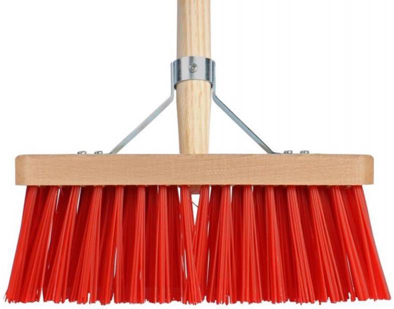 Talen Tools Bezem rood 28 cm met beugel en houten steel 140 cm