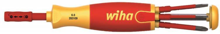 WIHA Schroevendraaier Met Bitmagazijn Liftup Electric Phillips, Plusmin/pozidriv, Sleufkop Met 6 Slimbits(38611 )