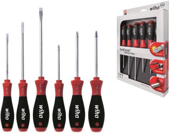 Wiha 302 HK6 01 SoftFinish sleufkop/Phillips/Pozidriv Schroevendraaierset 6 delig