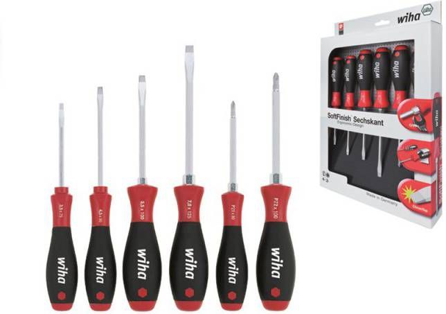 Wiha 308 ZK6 6 delige SoftFinish Schroevendraaierset Sleuf/Pozidrive