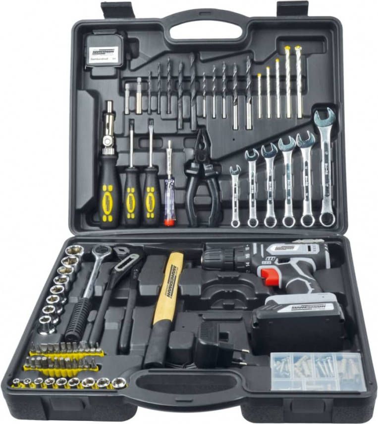 Brü, der Mannesmann 75 delige Gereedschapsset met accuboor 20 V, 1, 3 Ah