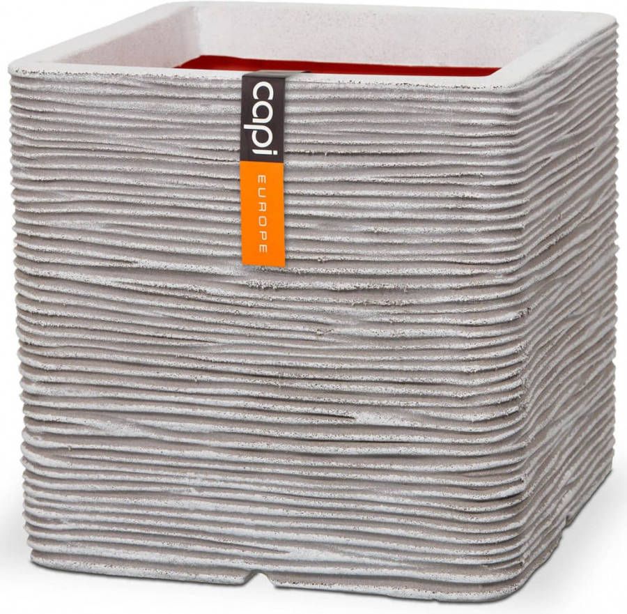 Capi europe Capi Nature Rib NL 41x41x41cm vierkante plantenbak ivoor
