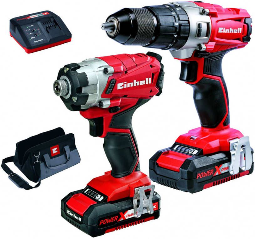 Einhell 4257214 Power Tool Kit 18V accu Klopboormachine + Accu Slagschroefmachine set(2x 2.0Ah accu)in tas
