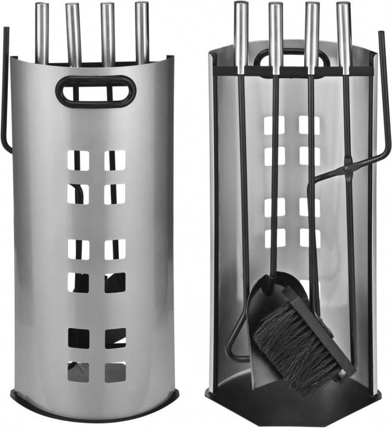 vidaXL 5 delige Haardgereedschapsset 23x15x52 cm zilverkleurig