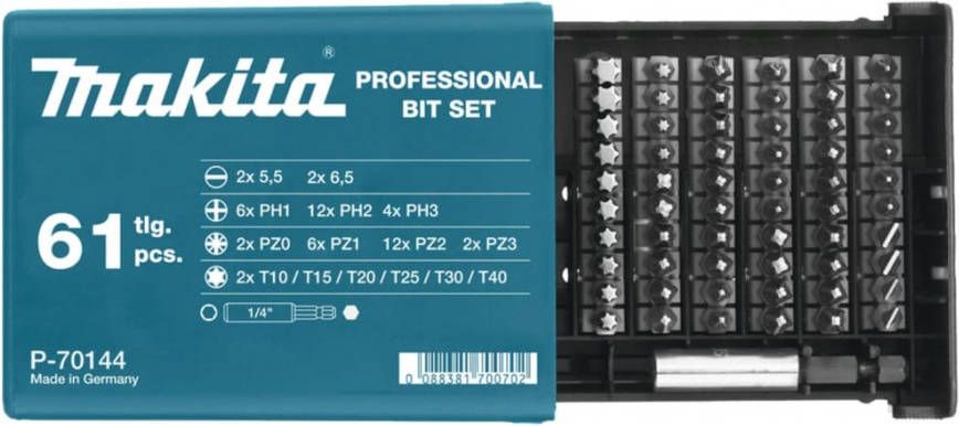 Makita 61 delige Schroefbitset zilverkleurig