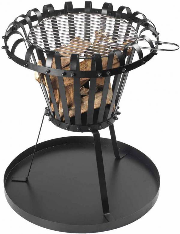 Perel Vuurkorf met Asplaat en Grillrooster Rond Ø50cm