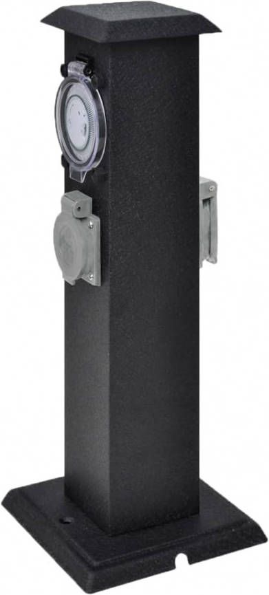 VIDAXL Buitenstopcontact op zuil met tijdschakelaar(zwart )